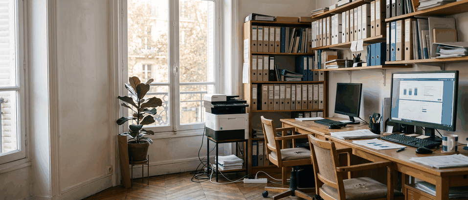 Bureau de comptabilité d'une PME avec des factures à passer en facture électronique
